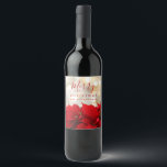 Red Poinsettias with Golden Bokeh Christmas Wine Label<br><div class="desc">Personalised wine bottle labels with a festive holiday photograph featuring a bouquet of red poinsettias along the bottom. Shimmering golden bokeh lights in the background.  Merry Christmas typography written in a trendy red font.</div>