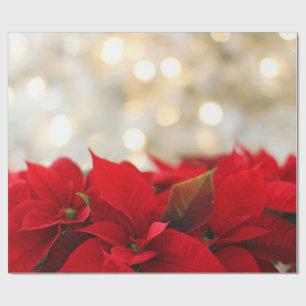 Red Poinsettias with Golden Bokeh Christmas Wrapping Paper