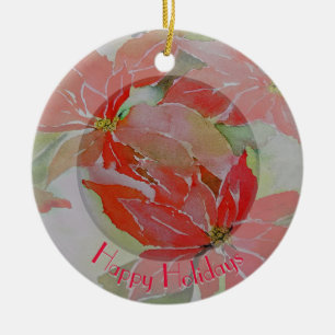 Red Poinsettias with Your Circular Text Ceramic Tree Decoration
