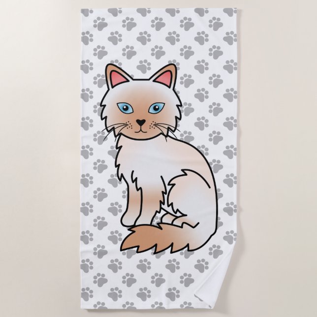 Red Point Birman / Ragdoll Cute Cat & Paws Beach Towel (Front)