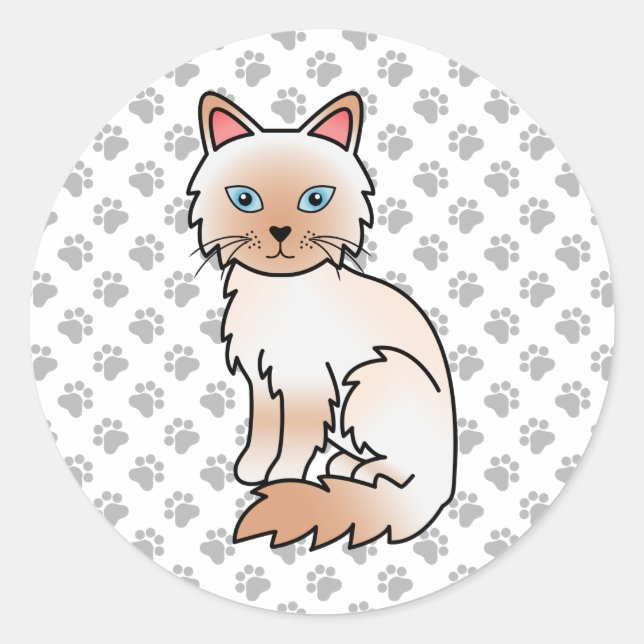 Red Point Birman / Ragdoll Cute Cat & Paws Classic Round Sticker (Front)