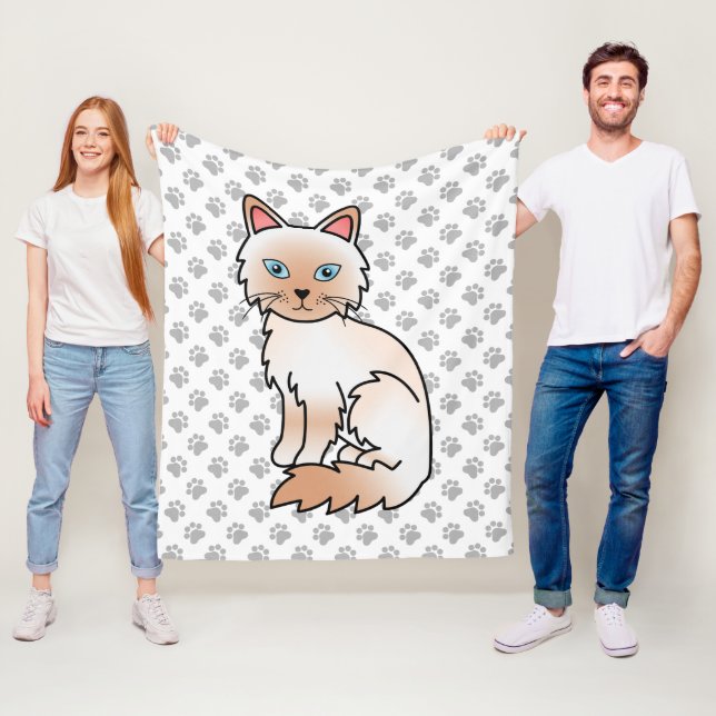 Red Point Birman / Ragdoll Cute Cat & Paws Fleece Blanket (In Situ)