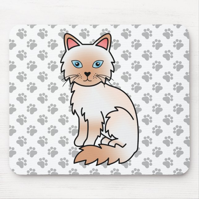 Red Point Birman / Ragdoll Cute Cat & Paws Mouse Pad (Front)
