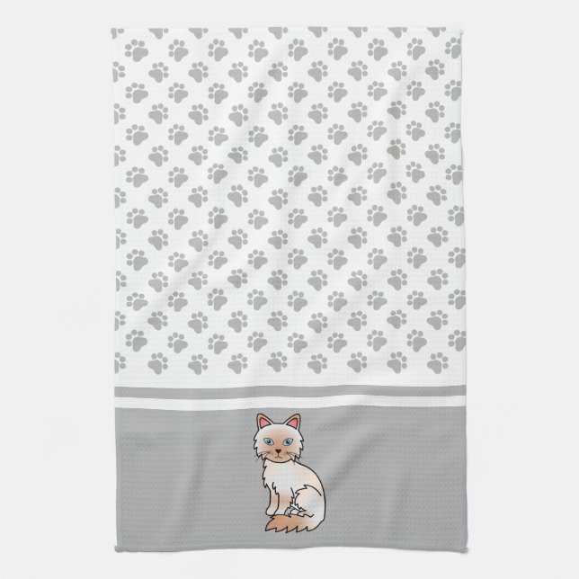 Red Point Birman / Ragdoll Cute Cat & Paws Tea Towel (Vertical)