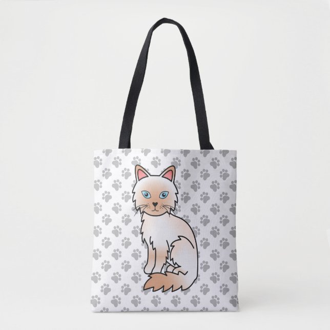 Red Point Birman / Ragdoll Cute Cat & Paws Tote Bag (Front)
