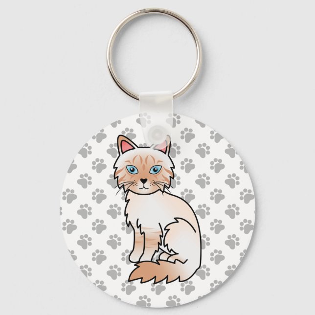 Red Point Tabby Birman / Ragdoll Cat Illustration Key Ring (Front)