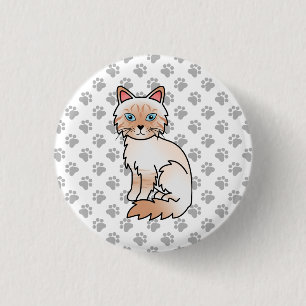 Red Point Tabby Birman / Ragdoll Cute Cat & Paws 3 Cm Round Badge