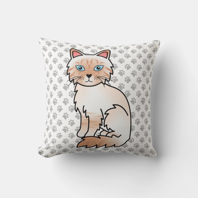 Red Point Tabby Birman / Ragdoll Cute Cat & Paws Cushion (Front)