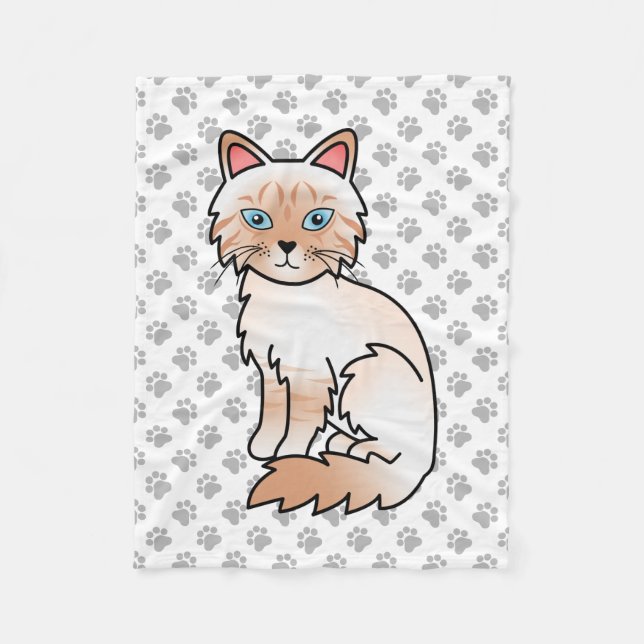 Red Point Tabby Birman / Ragdoll Cute Cat & Paws Fleece Blanket (Front)