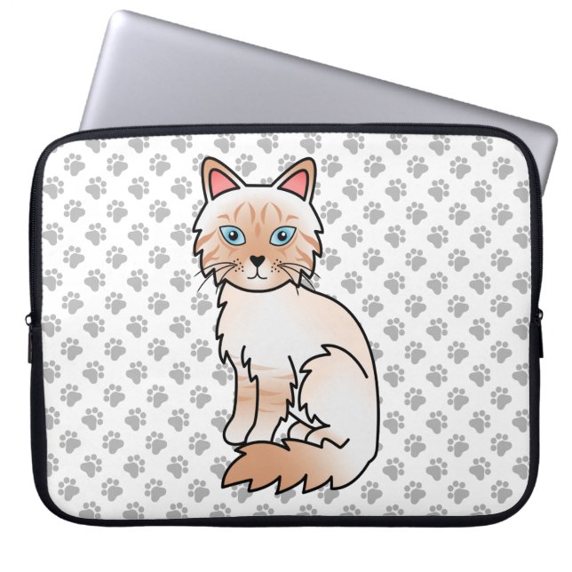 Red Point Tabby Birman / Ragdoll Cute Cat & Paws Laptop Sleeve (Front)