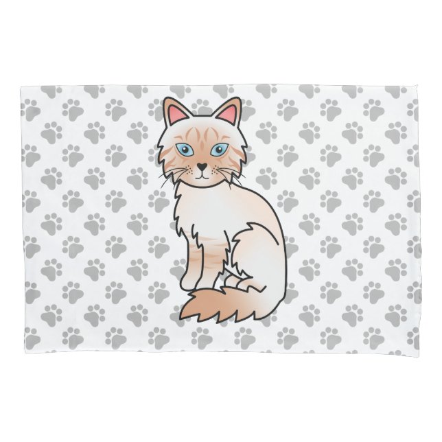 Red Point Tabby Birman / Ragdoll Cute Cat & Paws Pillowcase (Front)