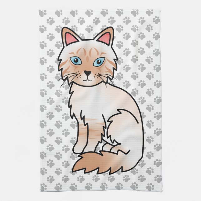 Red Point Tabby Birman / Ragdoll Cute Cat & Paws Tea Towel (Vertical)