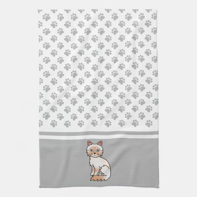 Red Point Tabby Birman / Ragdoll Cute Cat & Paws Tea Towel (Vertical)