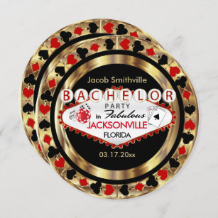 Red Poker Chip Bachelor Party - DIY City & State Invitation