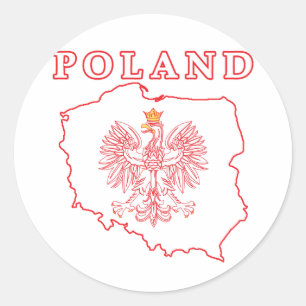 Red Poland Map With Eagle Classic Round Sticker