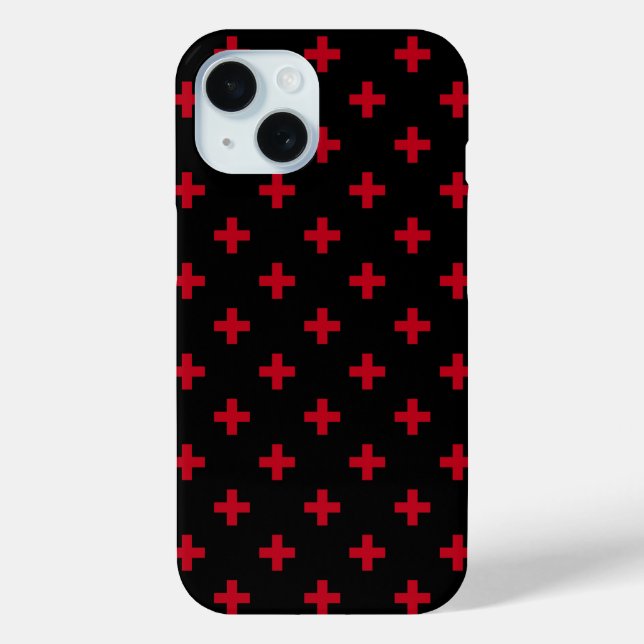 Red polka crosses on black Case-Mate iPhone case (Back)