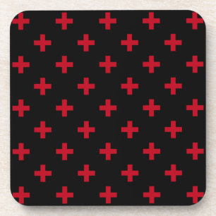 Red polka crosses on black coaster