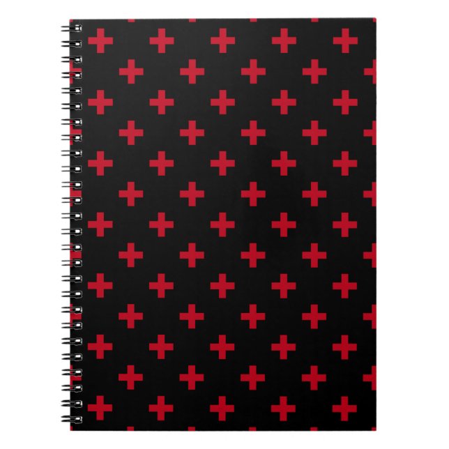 Red polka crosses on black notebook (Front)