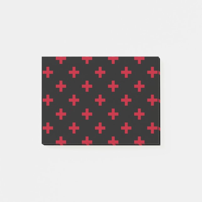 Red polka crosses on black post-it notes (Front)
