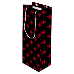 Red polka crosses on black wine gift bag