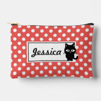 Red Polka Dot and Black Cat Personalised