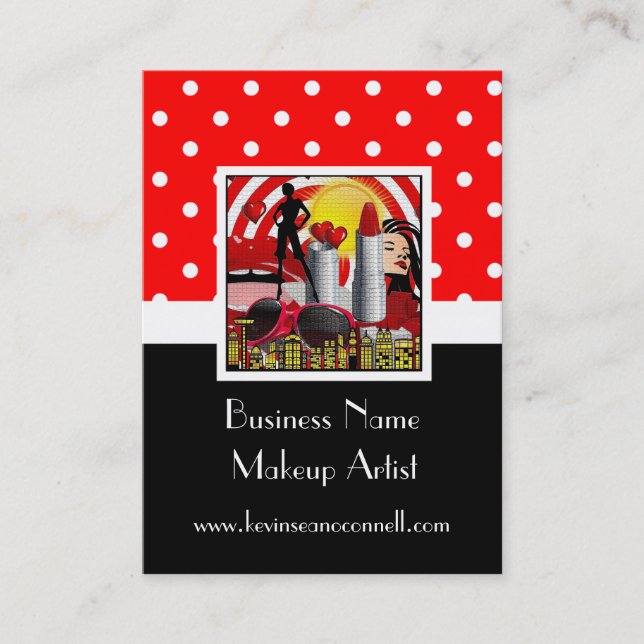 Red polka dot and logo business card (Front)