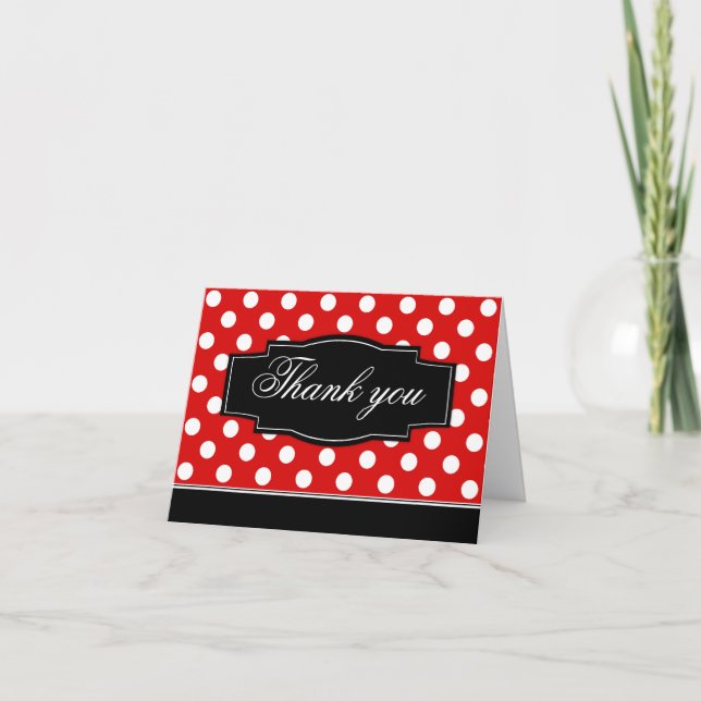 Red Polka Dot Black Frame Thank You card (Front)