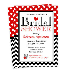 Red Polka Dot Chevron Bridal Shower Invitations