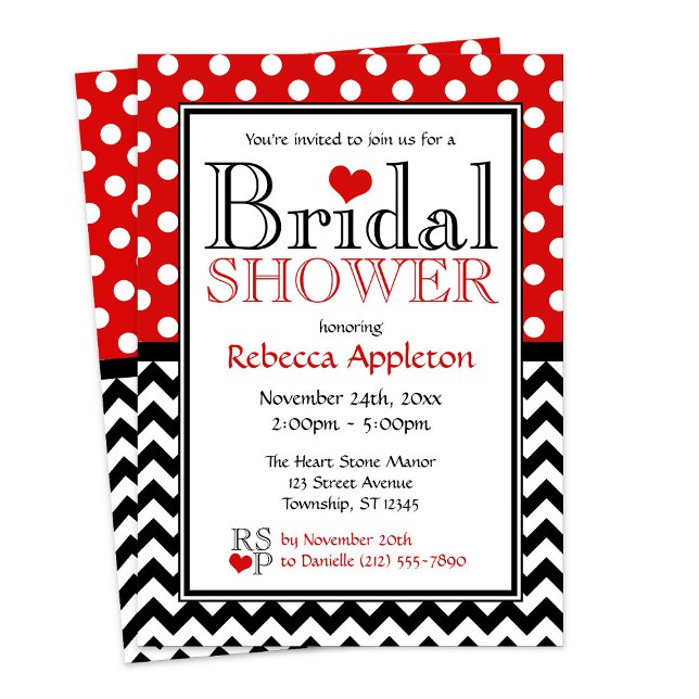 Red Polka Dot Chevron Bridal Shower Invitations (Red Polka Dot Chevron Bridal Shower Invitations from Starzraven. Downloadable evite available.)