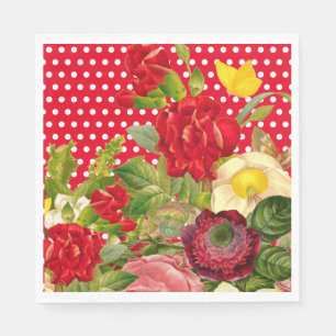 Red Polka Dot, Floral and Buttlerfly Napkin