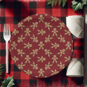 Red Polka Dot Gingerbread Man Christmas Paper Plate