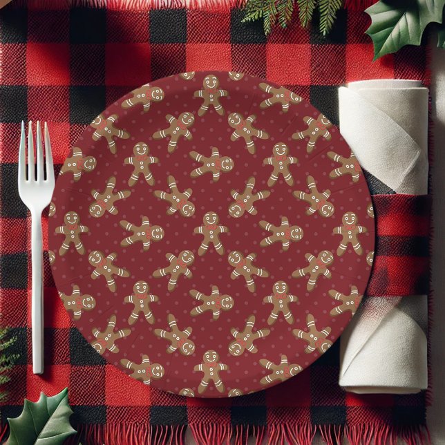 Red Polka Dot Gingerbread Man Christmas Paper Plate (Creator Uploaded)