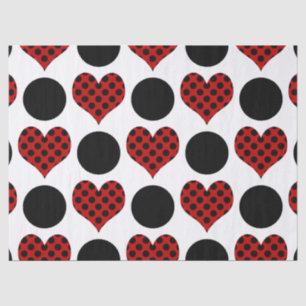 Red Polka Dot Hearts and Black Circles Pattern Tissue Paper