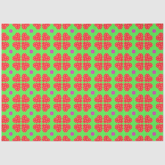 Red Polka Dot Hearts Floral Pattern Decoupage Tissue Paper (Front)