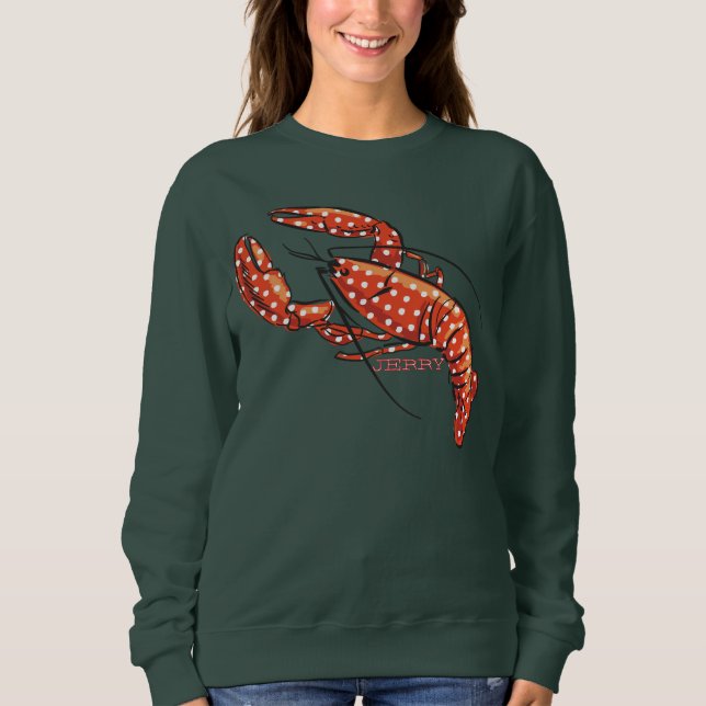 Red Polka Dot Lobster with Name Sweatshirt (Front)
