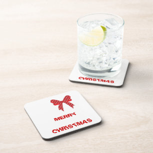 Red Polka Dot Merry Christmas Coaster