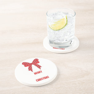 Red Polka Dot Merry Christmas Coaster