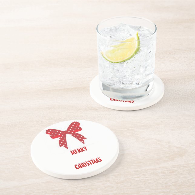 Red Polka Dot Merry Christmas Coaster (Side)