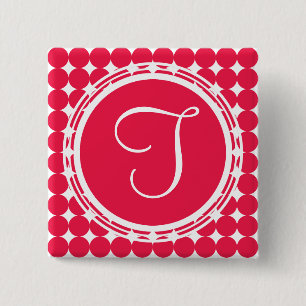 Red Polka Dot Monogram 15 Cm Square Badge