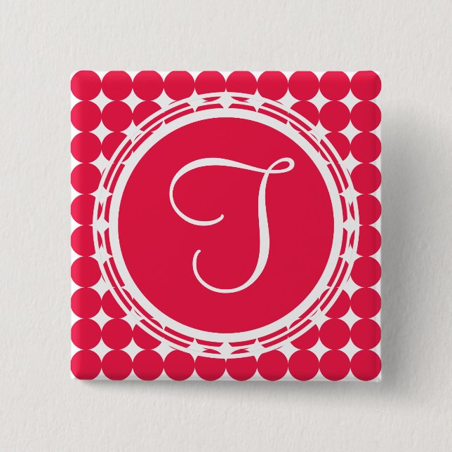 Red Polka Dot Monogram 15 Cm Square Badge (Front)