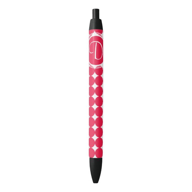 Red Polka Dot Monogram Black Ink Pen (Front Vertical)