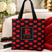 Red Polka Dot Monogram Chic Black and Red