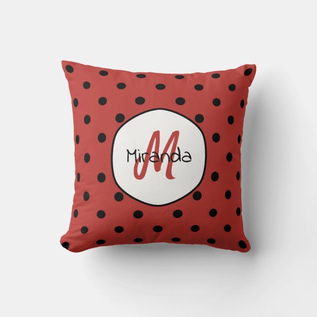 Red Polka Dot Monogram Cushion (Front)
