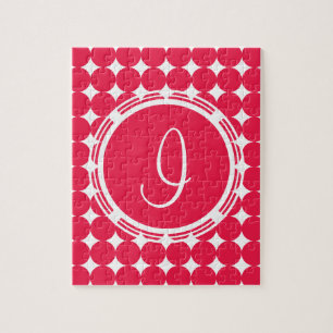 Red Polka Dot Monogram Jigsaw Puzzle