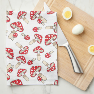 Red Polka Dot Mushrooms Tea Towel
