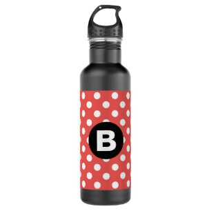 Red Polka Dot Pattern Black Monogram 710 Ml Water Bottle