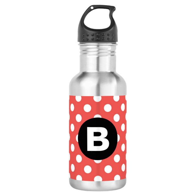 Red Polka Dot Pattern Black Monogram 710 Ml Water Bottle (Front)