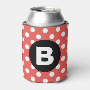 Red Polka Dot Pattern Black Monogram Can Cooler
