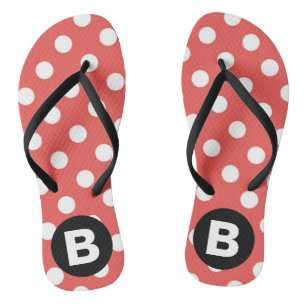 Red Polka Dot Pattern Black Monogram Jandals