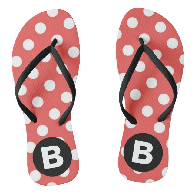 Red Polka Dot Pattern Black Monogram Jandals (Footbed)